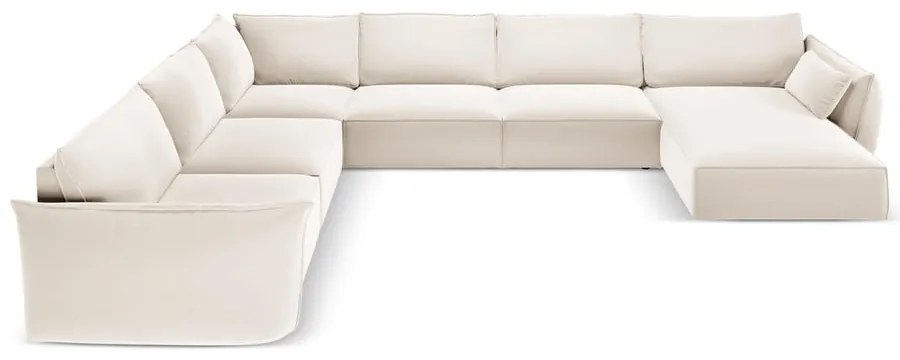Бежов кадифен ъглов диван (ляв ъгъл/U форма) Vanda – Mazzini Sofas