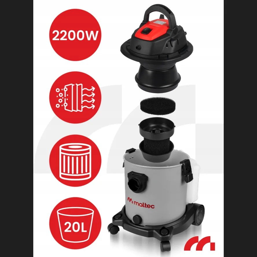 Прахосмукачка за мокро/сухо прахосмукиране, почистване на тапицерия и килими MalTec MasterWash 2200W