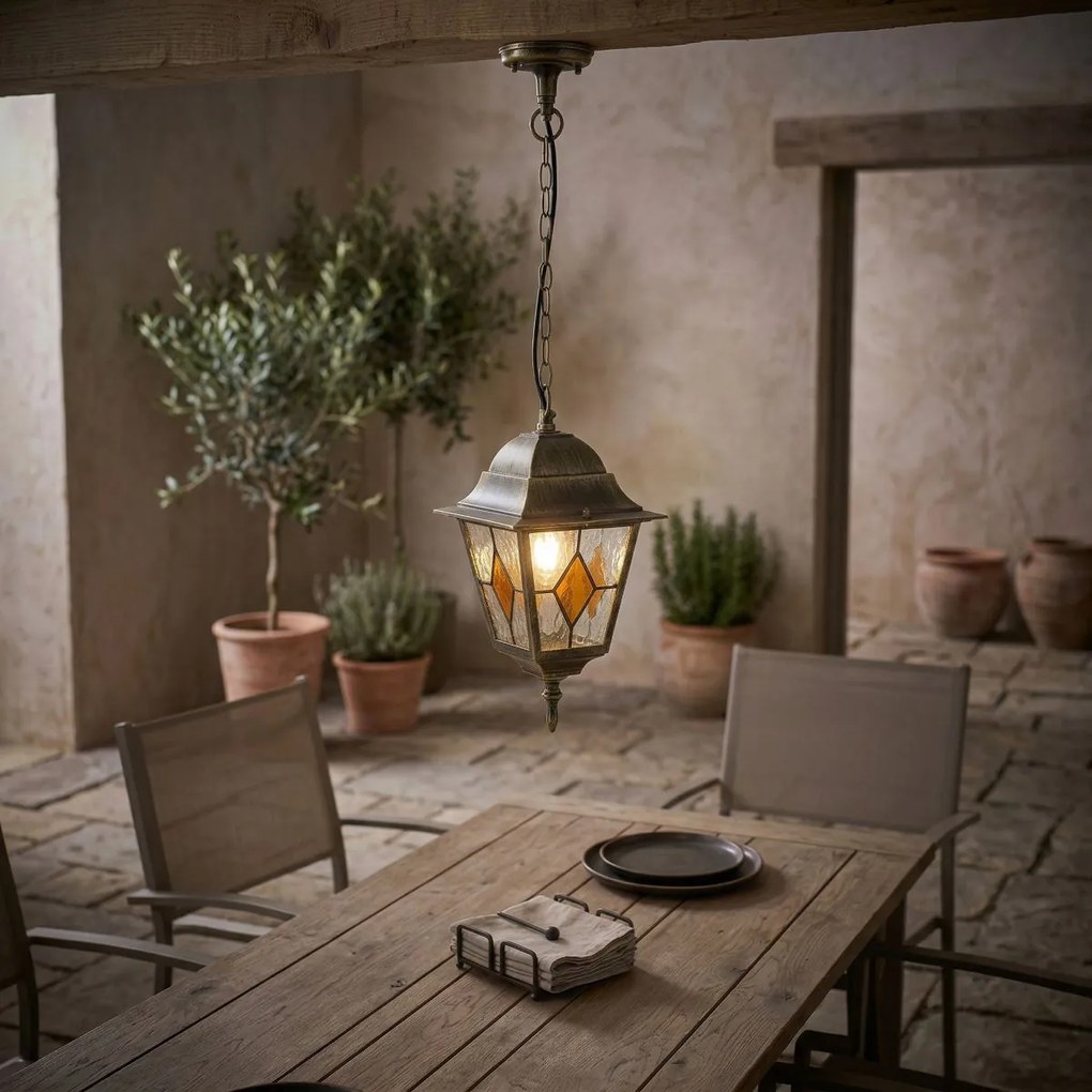 Висяща лампа за външен монтаж в ретро стил антично злато - Antigua