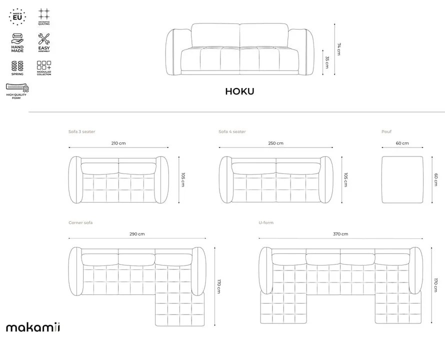 Светлосин диван 210 cm Hoku – Makamii