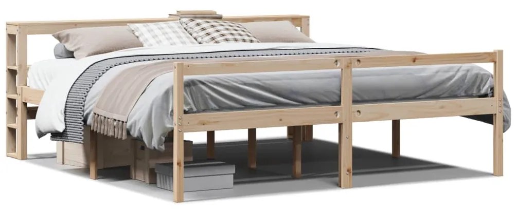 3305873 vidaXL Легло за възрастни с табла, 200x200 см, борово дърво масив