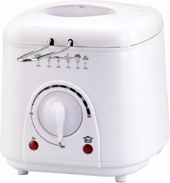 Фритюрник Elite EDFF-1288W, 950W, 1 литър, До 190C, Прозрачен капак, Неплъзгащи се крачета, Бял