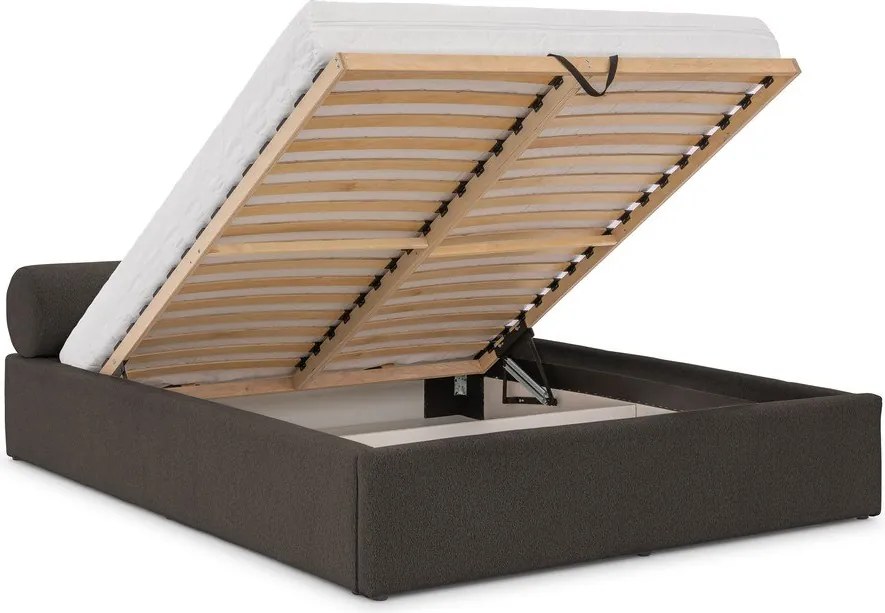 Тъмносиво тапицирано двойно легло с място за съхранение и включена подматрачна рамка 200x200 cm Cille – Ropez