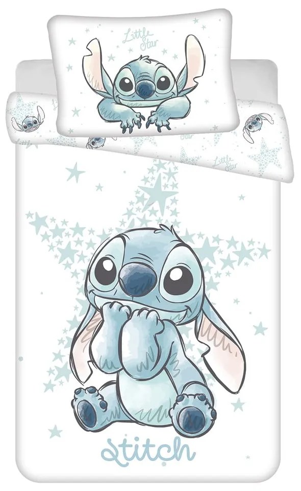 Бяло памучно детско спално бельо за детско креватче 100x135 cm Lilo and Stitch "White Star" – Jerry Fabrics
