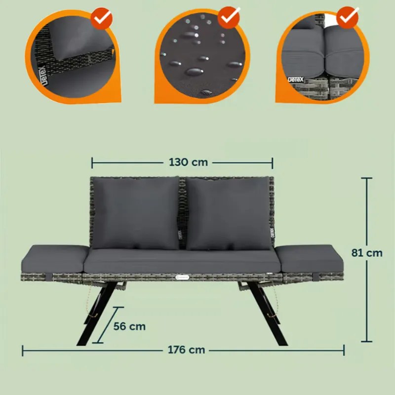 Градинска пейка 2в1 от полиратан 176 × 56 × 81 cm Сив