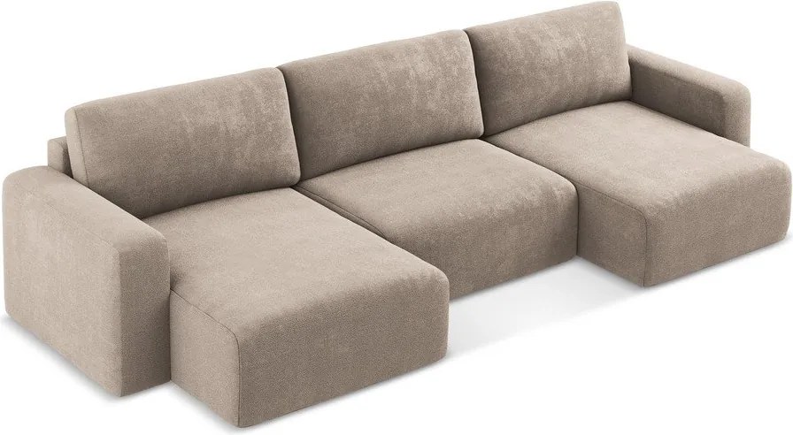 Бежов шенилов сгъваем/с място за съхранение ъглов диван (U форма) Kona – Makamii