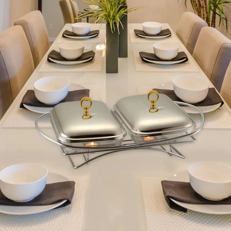 Съд за топло сервиране Klausberg KB 7922, 2х1.5 л, Термоустойчиво стъкло, Инокс/златист