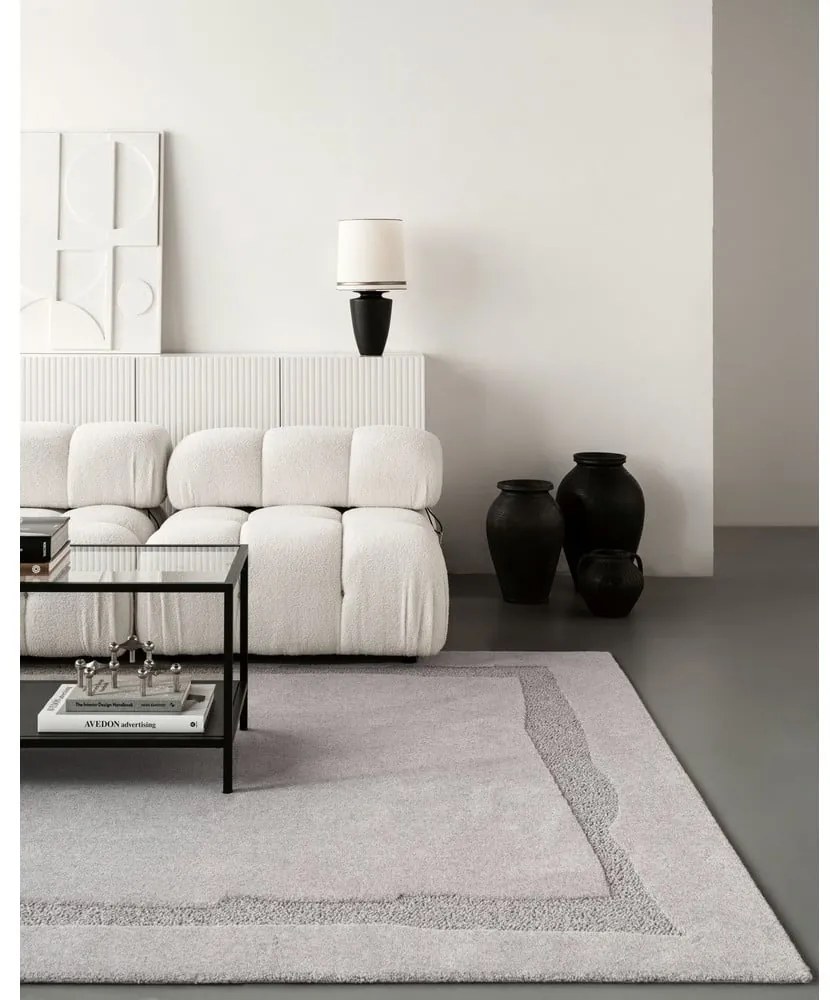 Светлосив вълнен килим 133x190 cm Morphic Rocca – Agnella