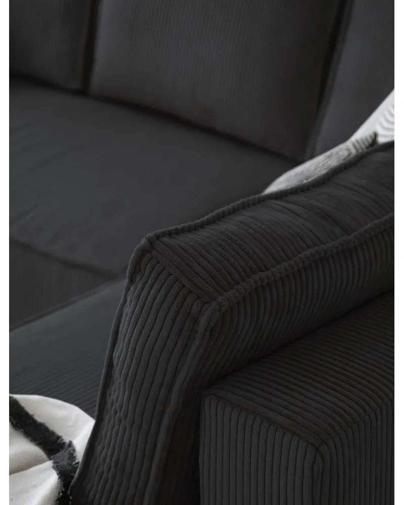 Антрацитен разтегателен ъглов диван от рипсено кадифе (десен ъгъл/"U" форма) Brave Dave – Miuform