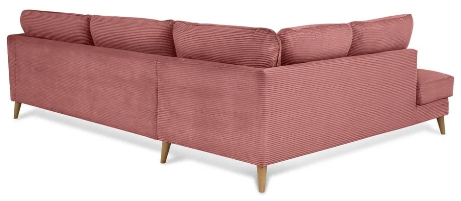 Розов ъглов диван от рипсено кадифе (ляв ъгъл) Paris – Scandic