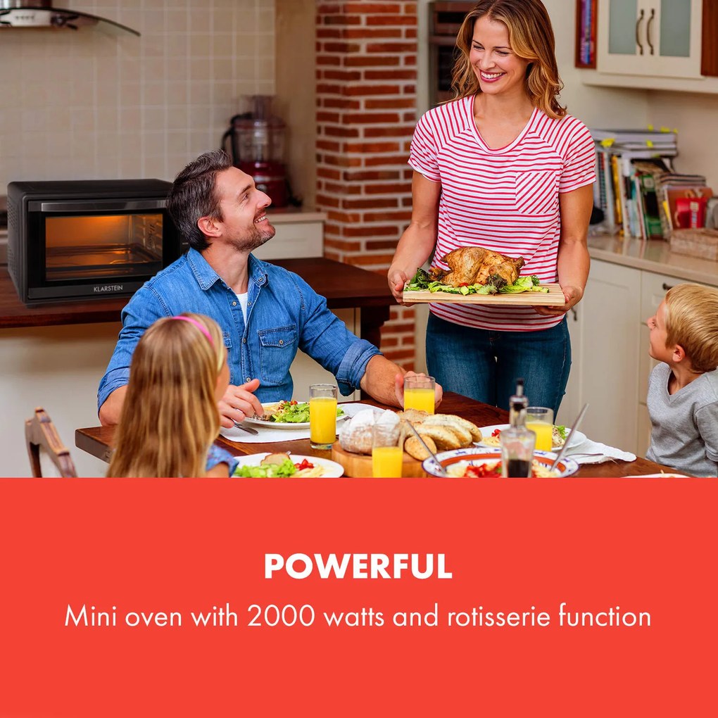 Klarstein Masterchef 60, мини фурна, 60 l, 2000 W, 100 - 230 ° C, таймер, черна