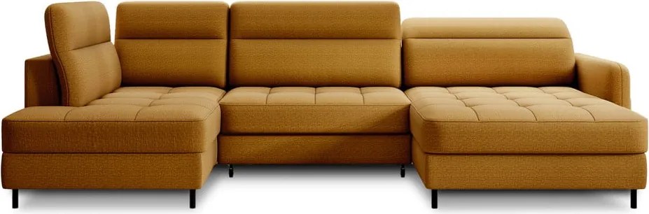 Жълт кадифен разтегателен ъглов диван с място за съхранение (ляв ъгъл U форма) Berrto – ELTAP