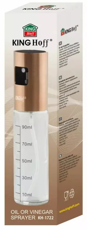 Спрей бутилка за олио и оцет Kinghoff KH 1722, Стъкло, 100 ml, 18х4 см, Безцветен/златист
