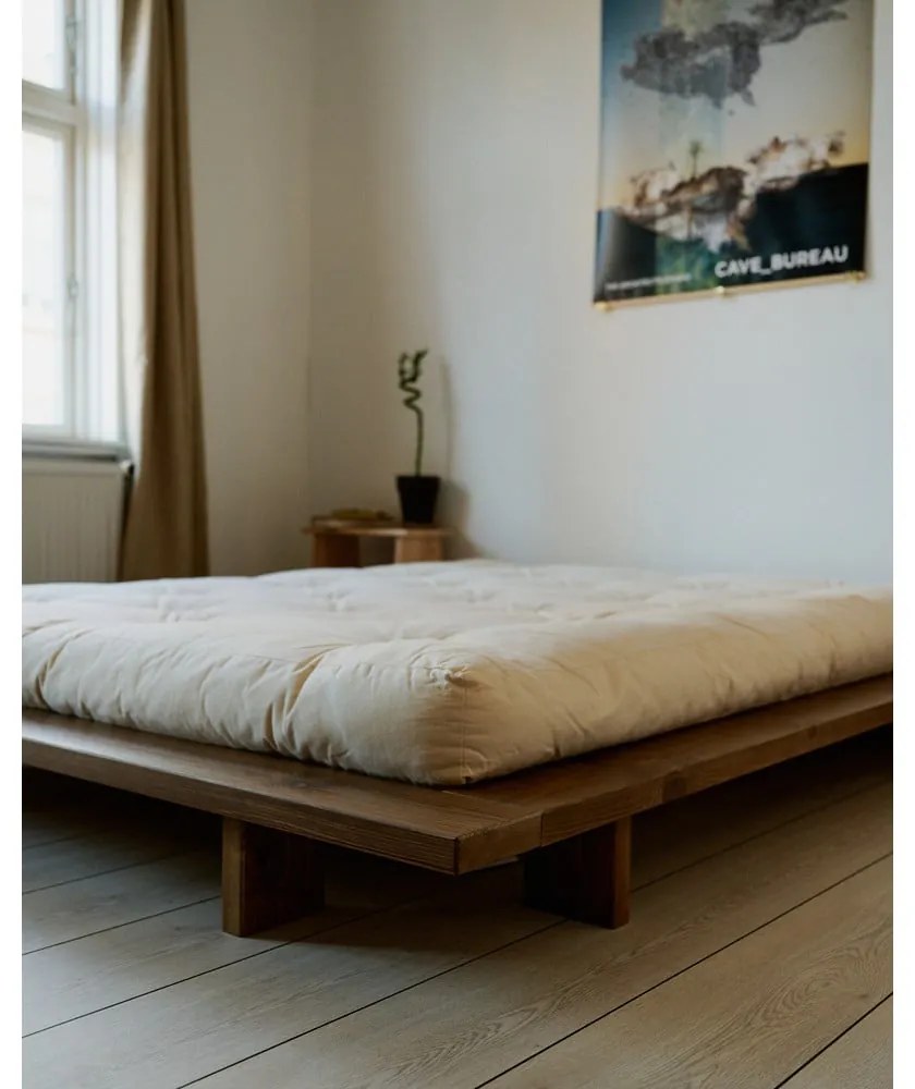 Кафяво двойно легло от борова дървесина с решетка 180x200 cm Japan - Karup Design