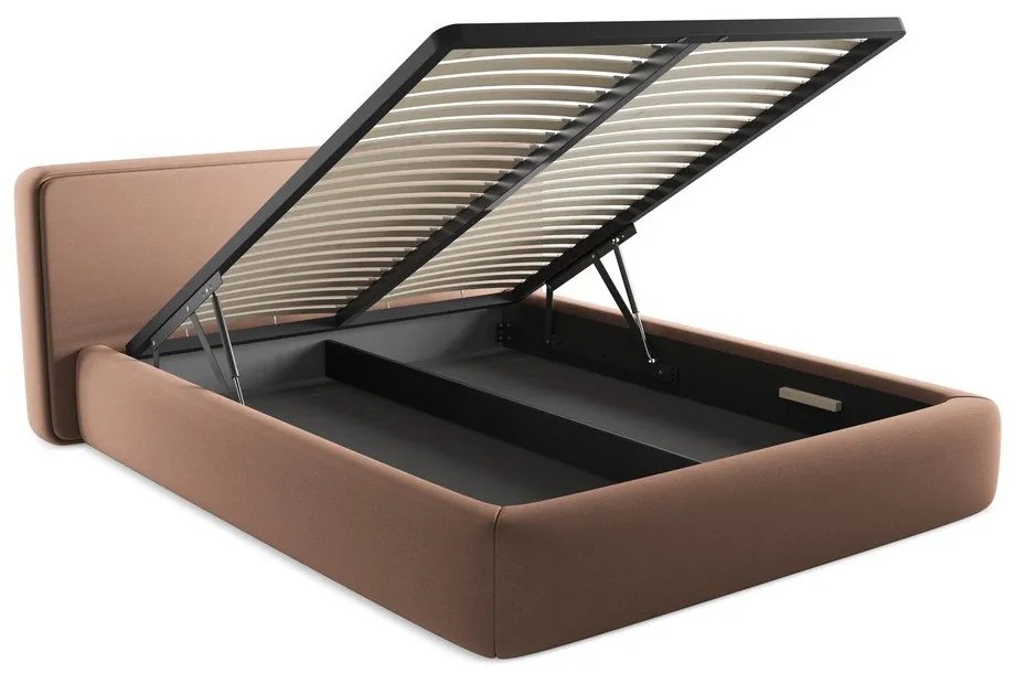 Светлорозово двойно тапицирано легло с място за съхранение и включена подматрачна рамка 160x200 cm Kiana – Makamii