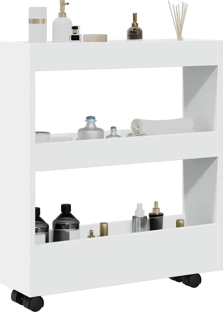 855241 vidaXL Тясна количка за съхранение с 3 нива, бяла, инженерно дърво