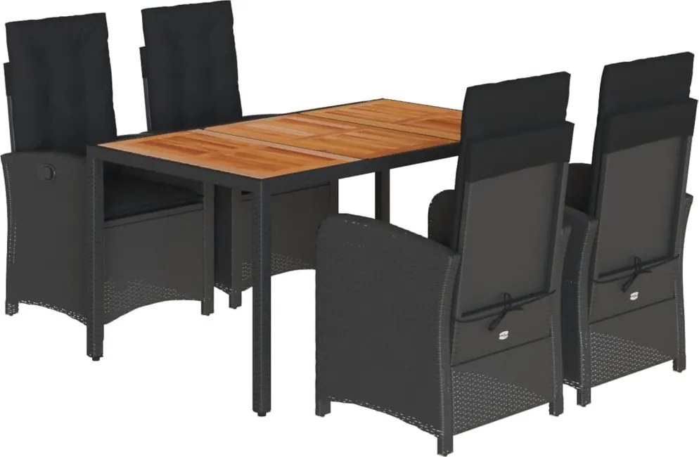 3212233 vidaXL Градински трапезен комплект възглавници 5 части черен полиратан