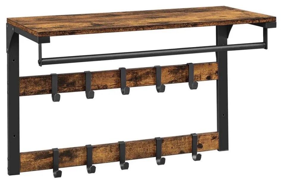 Стенна закачалка с полица NATE, кафява/черна