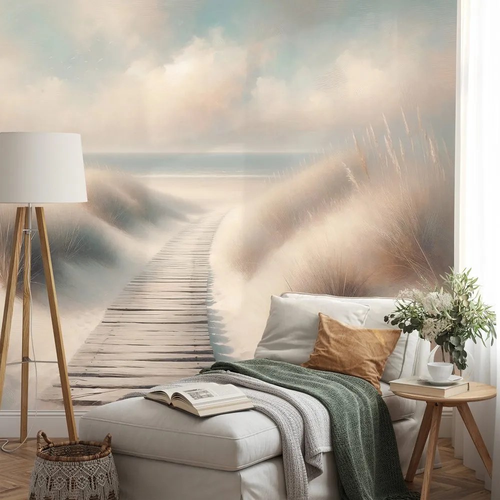 Тапет – Пясъчен плаж с дървена пътека