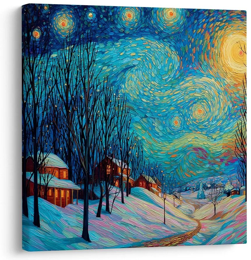 Картина на платно Коледна – Празничен нощен пейзаж