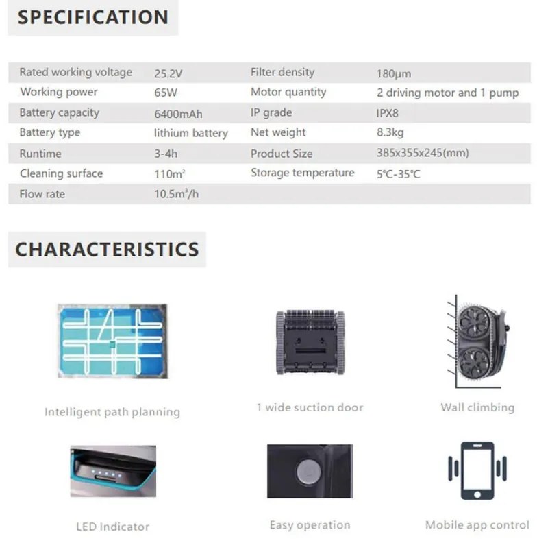 Безкабелен робот за почистване на басейни Wybot S1, 80W, Li-Ion 6400 mAh, За до 120 м2, 6 режима, SMART, Автономия до 200 минути, Self-parking, Auto-reverse, IPX8, Черен