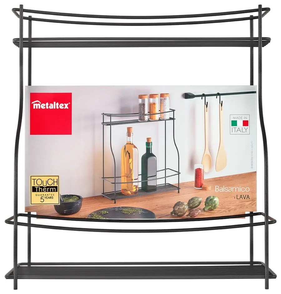 Черен двуетажен допълнителен рафт за кухня Lava Balsamico - Metaltex