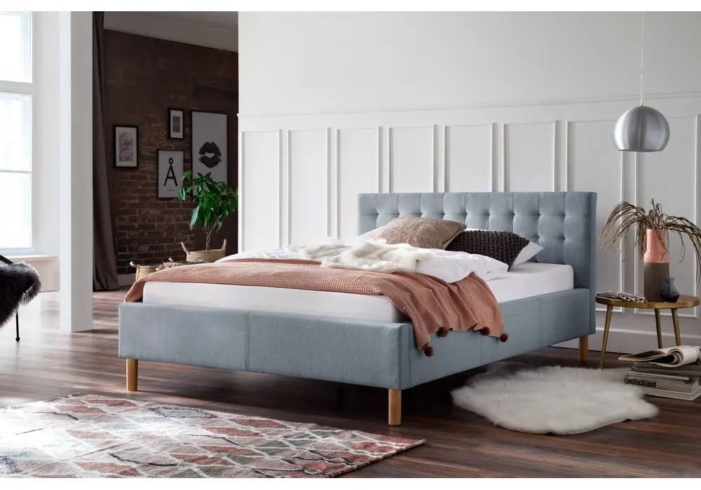 Синьо /сиво единично легло 120x200 cm тапицирано без ламелно дъно Malin – Meise Möbel