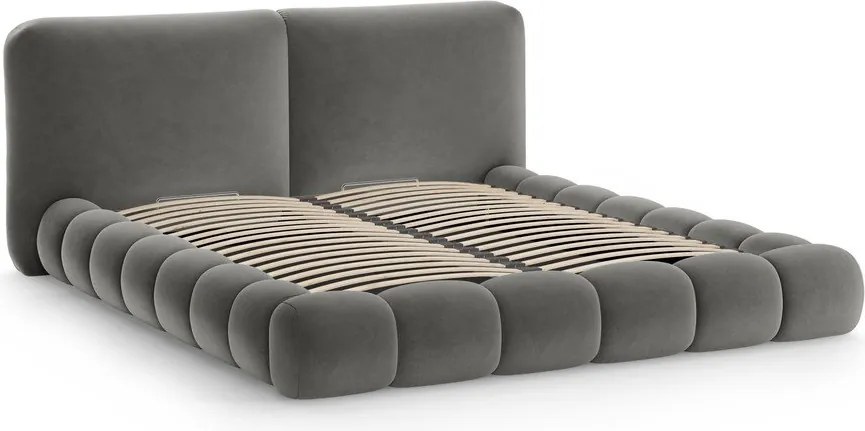 Тъмносиво двойно легло 160x200 cm тапицирано с място за съхранение с включена подматрачна рамка Solange – Micadoni