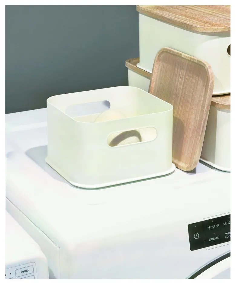 Бяла кутия за съхранение с капак, изработена от пауловния Дърво с дръжки, 21,3 x 21,3 cm Eco - iDesign