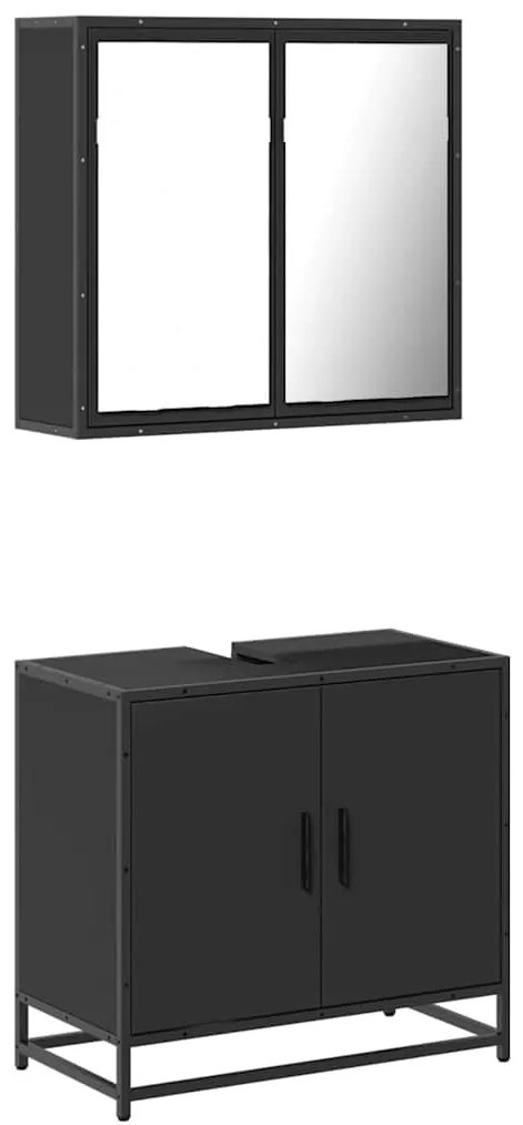 3300885 vidaXL Комплект мебели за баня от 2 части, черен, инженерно дърво