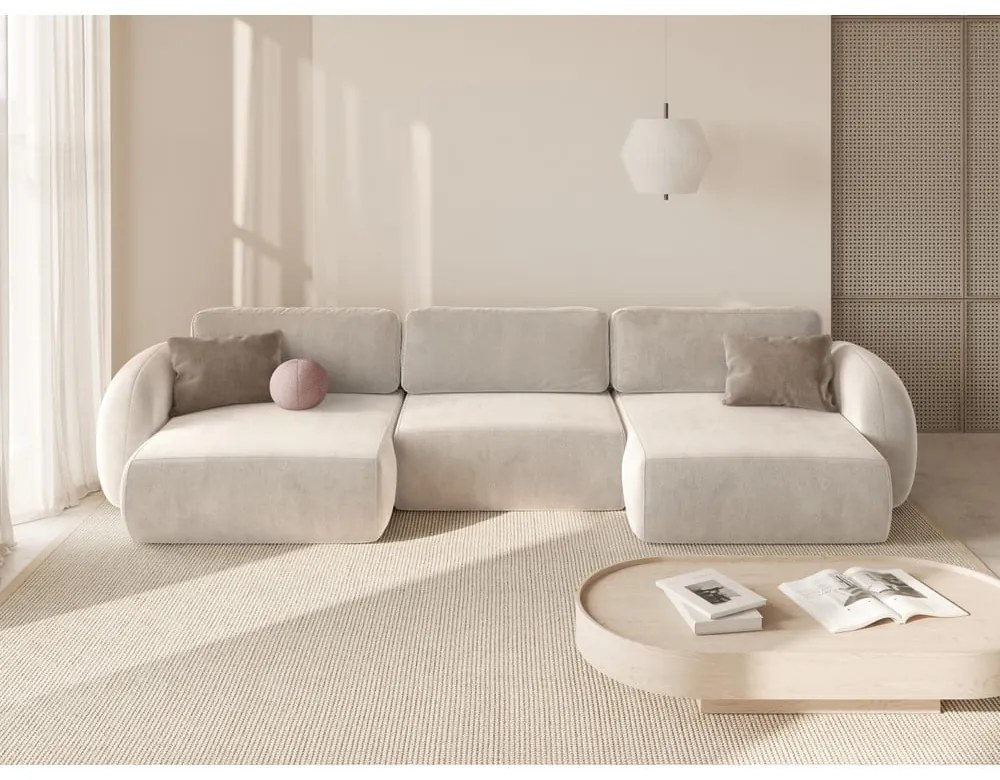 Кремав кадифен сгъваем/с място за съхранение ъглов диван (U форма) Tonale – Cosmopolitan Design