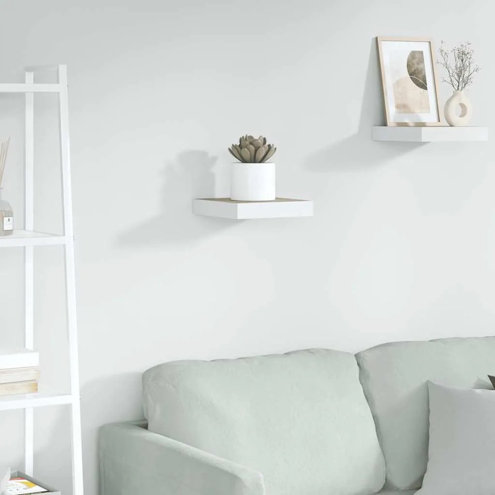 326567 vidaXL Окачен стенен рафт, дъб и бял, 23x23,5x3,8 см, МДФ