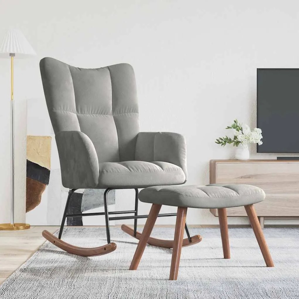 328150 vidaXL Люлеещ се стол с табуретка, светлосив, кадифе