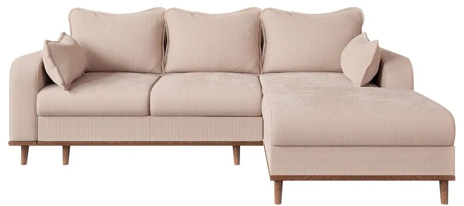 Бежов ъглов диван от рипсено кадифе (десен ъгъл) Beata – Ropez