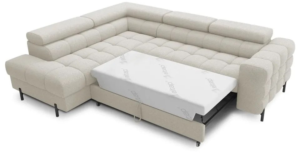 Кремав разтегателен ъглов диван с място за съхранение от букле (ляв ъгъл L форма) Ferucce – ELTAP