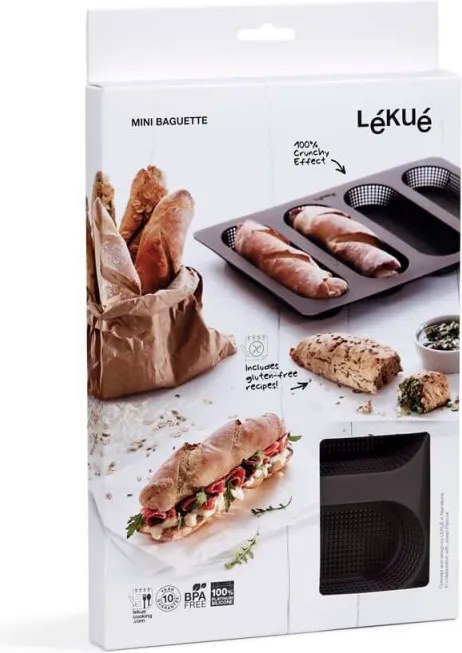 Форма за печене на багети Lekue 1009039, 29x20x2 см, 600 мл, 4 отделения, Платинен силикон, От -60 до +220C, Кафяв