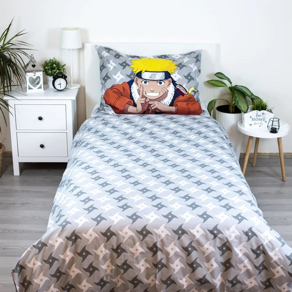 Единично памучно детско спално бельо 140x200 cm Naruto "Grey" – Jerry Fabrics
