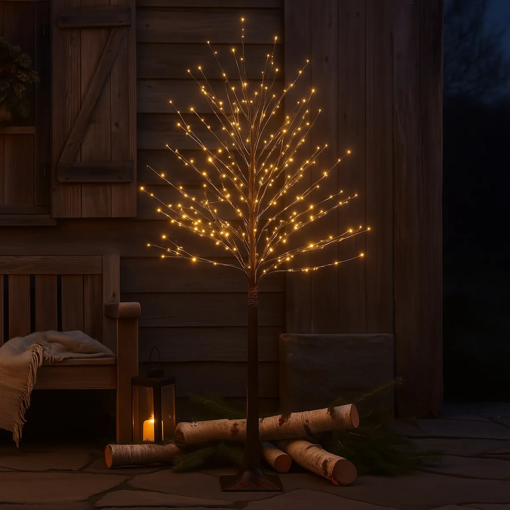 Коледна подова лампа кафяво дърво 180 см вкл. LED с таймер IP44 - Ki