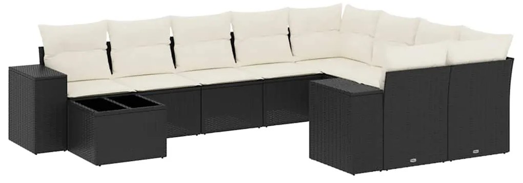 3255393 vidaXL Градински комплект диван с възглавници 10 части черен полиратан