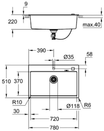 Мивка K700Grohe  II -Антрацит-Сив