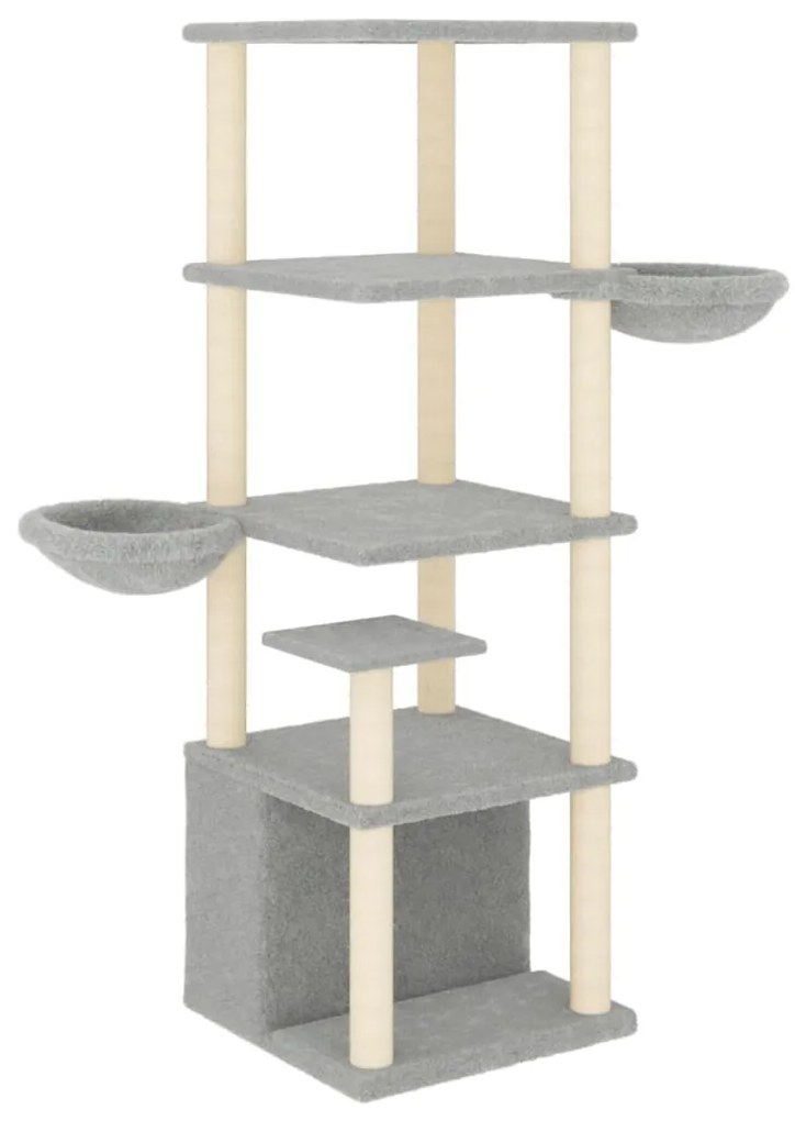 171781 vidaXL Котешко дърво със сизалени стълбове, светлосиво, 147 см