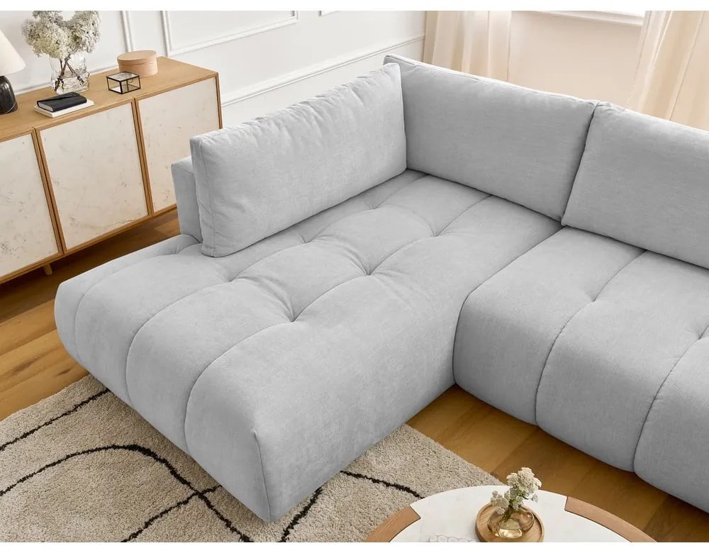 Светлосив сгъваем/с място за съхранение ъглов диван (ляв ъгъл/U форма) Fuji – Bobochic Paris