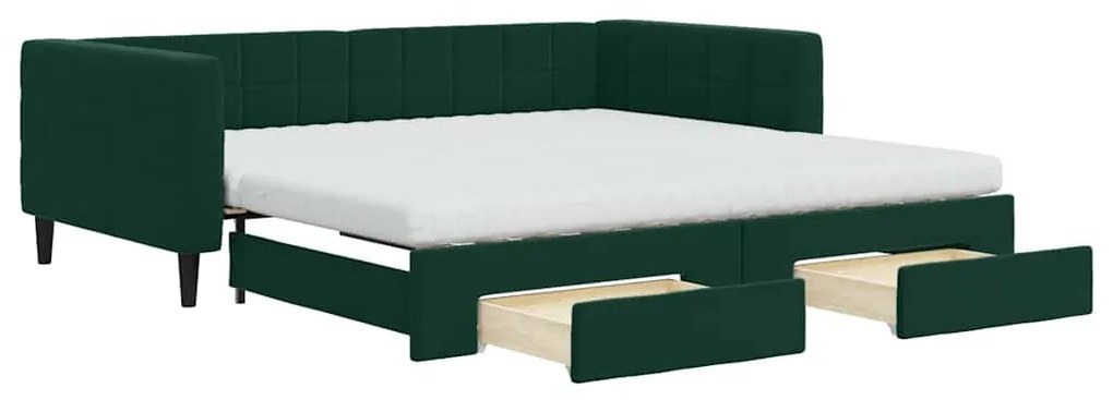 3196772 vidaXL Канапе с изтеглящо легло и чекмеджета зелено 100x200 см кадифе