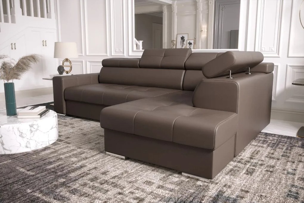 Ъглов диван Април Еко LTHR-Кафе-Десен