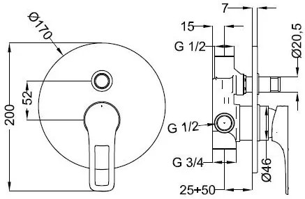 2-посочен смесител за вграждане TEOREMA KART