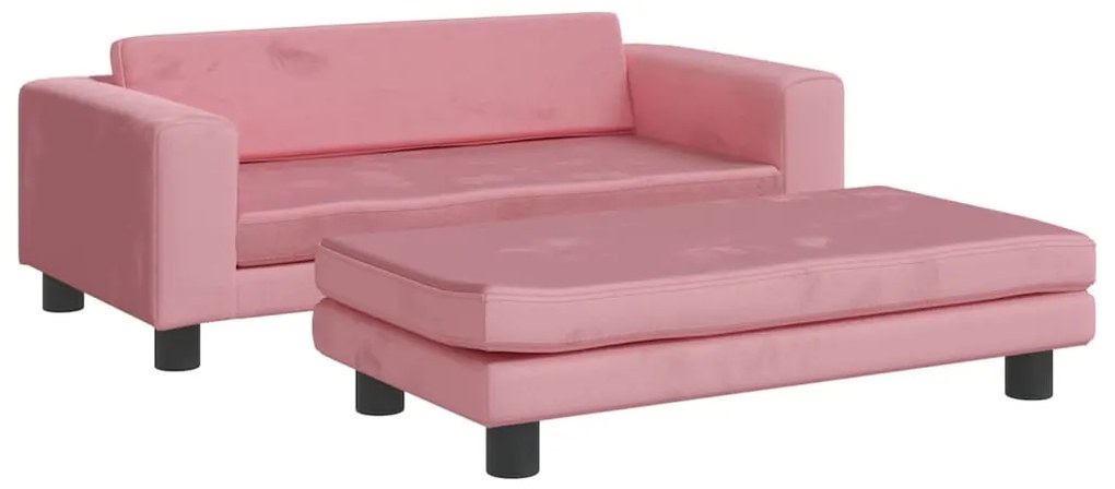 3196410 vidaXL Детски диван с табуретка за крака, розово , 100x50x30см, кадифе