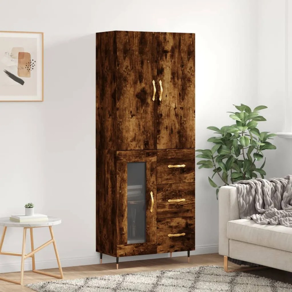 3195944 vidaXL Висок шкаф, опушен дъб, 69,5x34x180 см, инженерно дърво