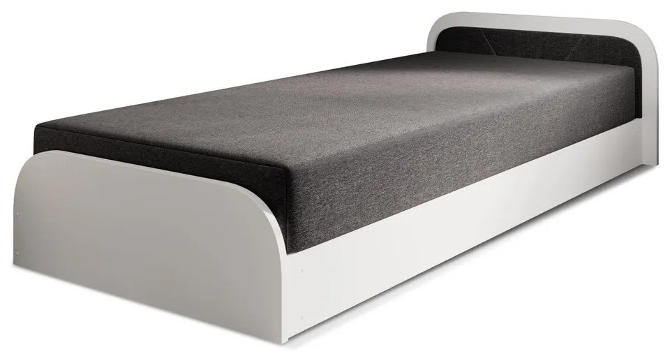 Бяло/тъмносиво единично легло 80x190 cm тапицирано/ПДЧ с място за съхранение с включен матрак Parys – ELTAP