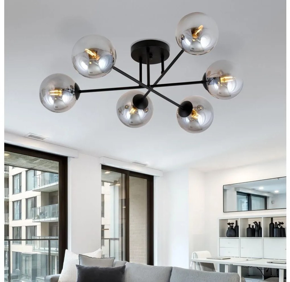 Висящ полилей ROMA 6xE14/10W/230V черен/опушен