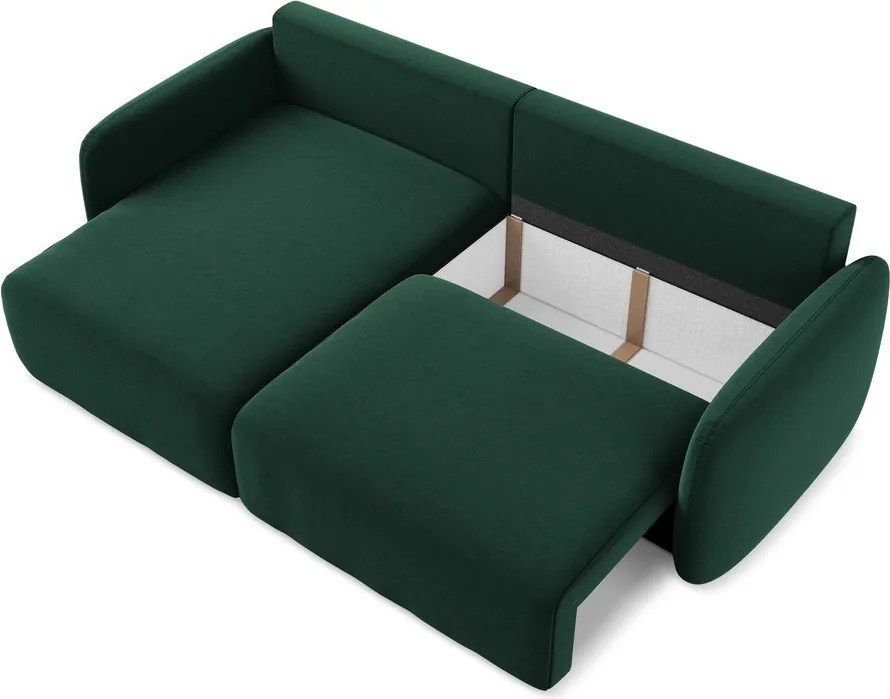 Тъмнозелен кадифен сгъваем/с място за съхранение ъглов диван (ляв ъгъл) Kalena – Makamii
